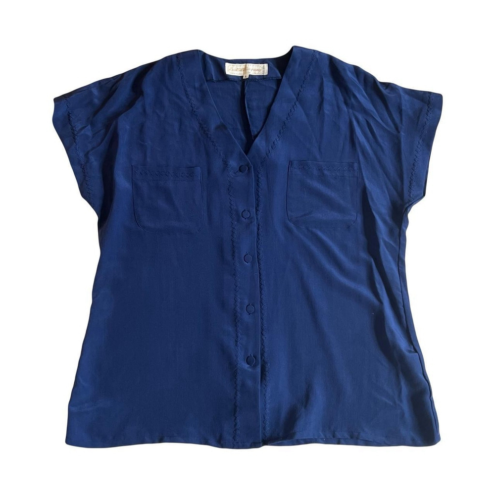Vintage silk v neck blue blouse